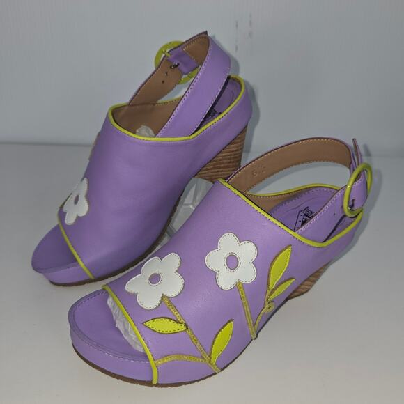 John Fluevog Christy Low Rules Floral Slingback Purple Green Sandal 6.5 w/Box - Picture 4 of 13